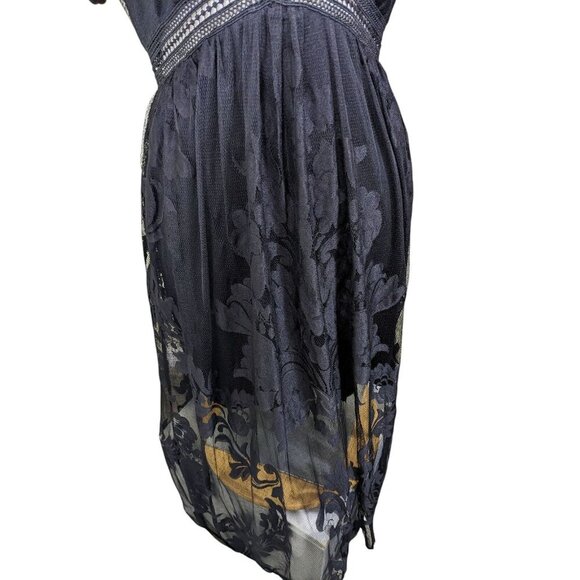 Y2K Symphony Maxi Dress M Black Mesh Floral Lace Whimsigoth Unconventional Lace - Picture 4 of 9
